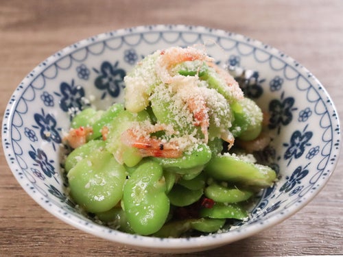 桜えびとそらまめのペペロン風